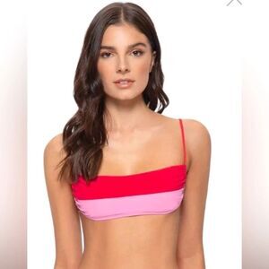 PQ Swim Aura Pink and Red Bikini Top Sz D (Large) NWT